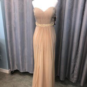 New Champagne Light Gold Chiffon Belted Long Dress, Bridesmaid Formal FlowyBeaut